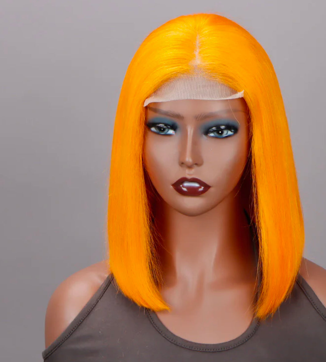 QVR Colored Short T Lace Bob Wigs Straight Human Hair Wig 180% Lace Front Burgundy orange  Wigs Blonde Wig 10 inches