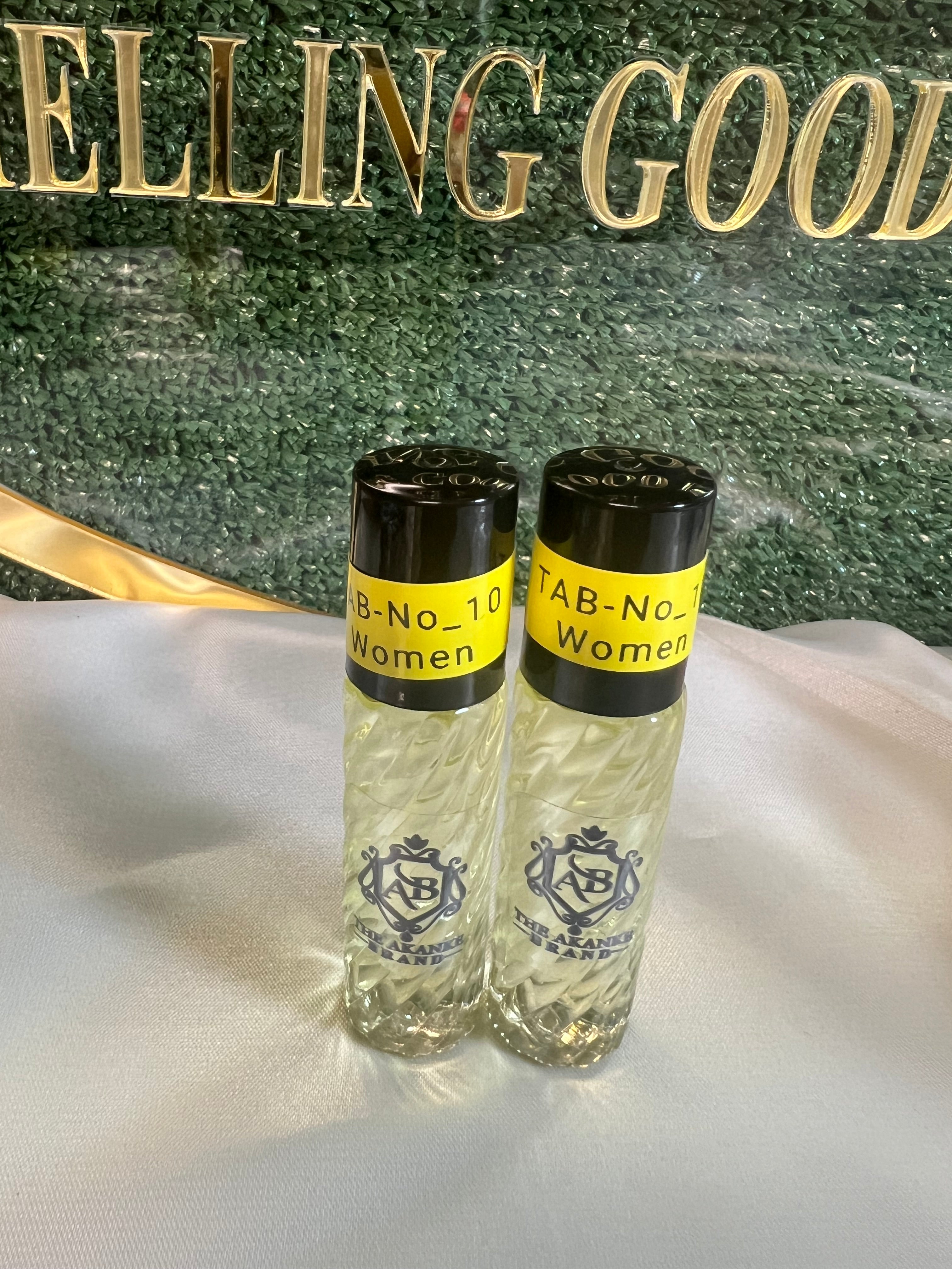 Perfume oil TAB NO 10(women)10ml 2pcs Perfume oil notes are Iris, Jasmine, Rose, Orris Root and Lily-of-the-Valley; base notes are Civet, Musk, Sandalwood, Amber, Moss, Vanilla, Vetiver and Patchouli
