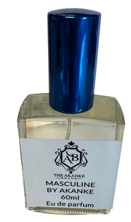 MASCULINE (This scent contains citrusy opening with notes of lemon, bergamot, and pink pepper, balanced by a heart of pineapple, jasmine, and patchouli, and a woody base of birch, oakmoss, and musk. MASCULINE BY AKANKE