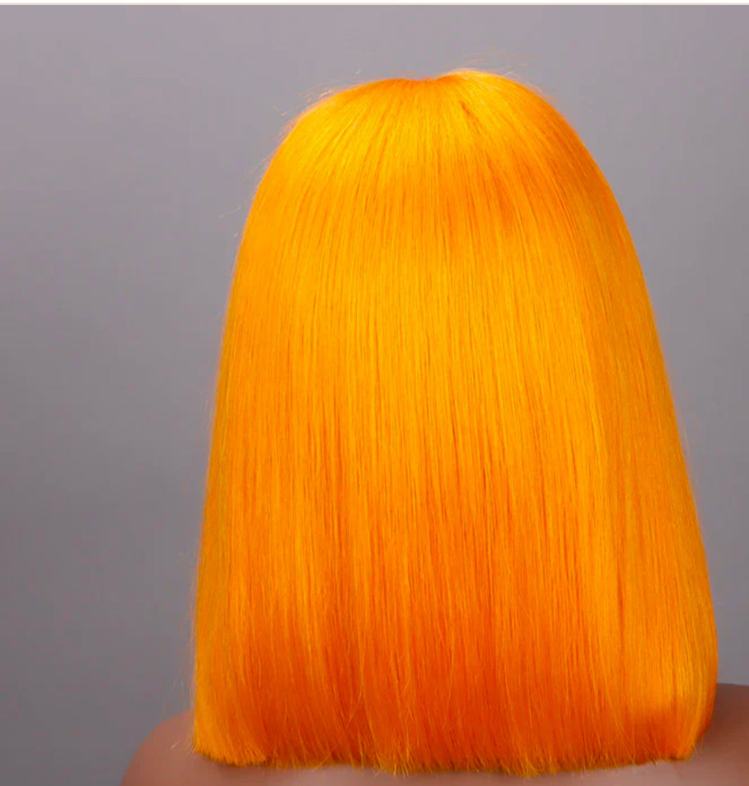 QVR Colored Short T Lace Bob Wigs Straight Human Hair Wig 180% Lace Front Burgundy orange  Wigs Blonde Wig 10 inches