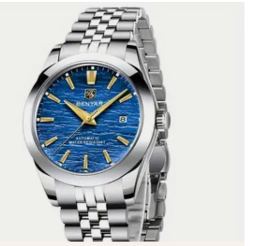 BENYAR Classic Men's Automatic Mechanical Watch Stainless Steel Strap Waterproof Luminous Simple Business Sports Wristwatch