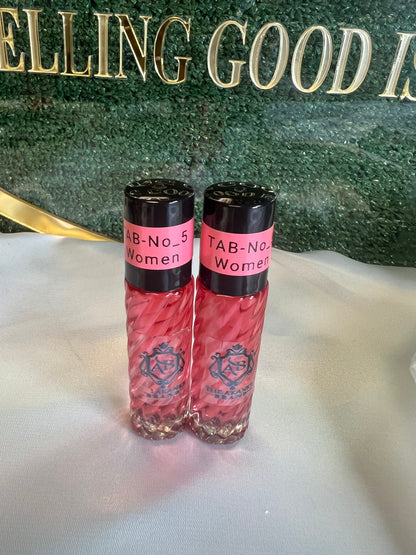 Perfume oil TAB NO5(women)10ml 2pcs  Fruitand Quince; middle notes are Peony and Freesia; base notes are Sugar, Almond Cream, Amber, Sandalwood and Musk