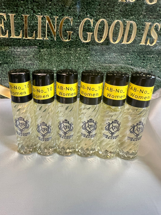 Perfume oil TAB NO 10(women)10ml 6pcs Perfume oil notes are Iris, Jasmine, Rose, Orris Root and Lily-of-the-Valley; base notes are Civet, Musk, Sandalwood, Amber, Moss, Vanilla, Vetiver and Patchouli