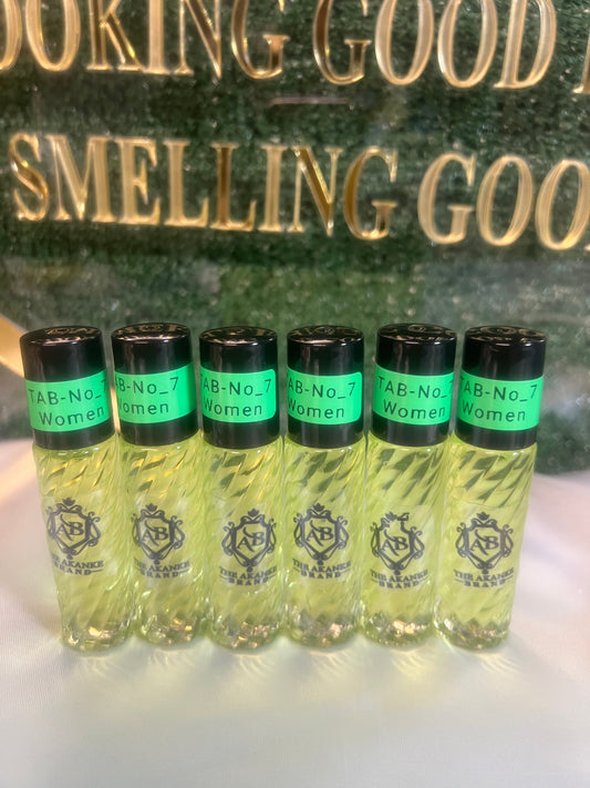 Perfume oil TAB NO 7(women)6pcs 10ml this fragrance oil is described as sophisticated with notes of peach, apricot, sandalwood, cedar, amber, and musk