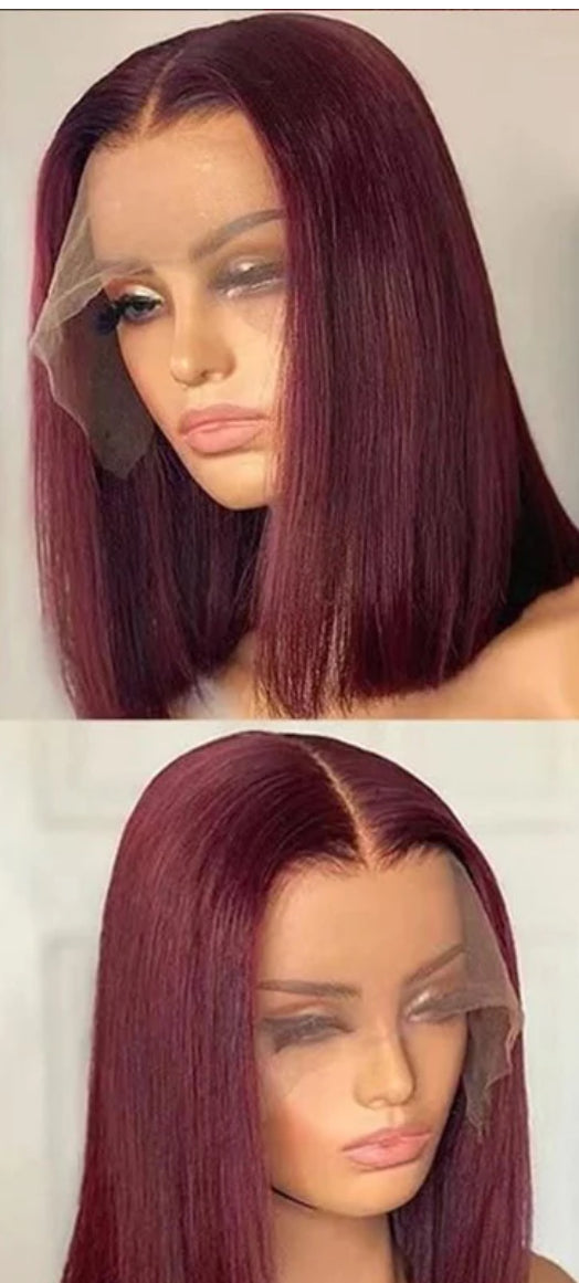 Blunt Cut Bob Burgundy 99J Color Straight Hair Wig High Density 10inches