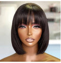 Bob Human Hair Wig with Bangs Straight Black Hair 10 Inch Short Bob Wig  (Color: 1B)
