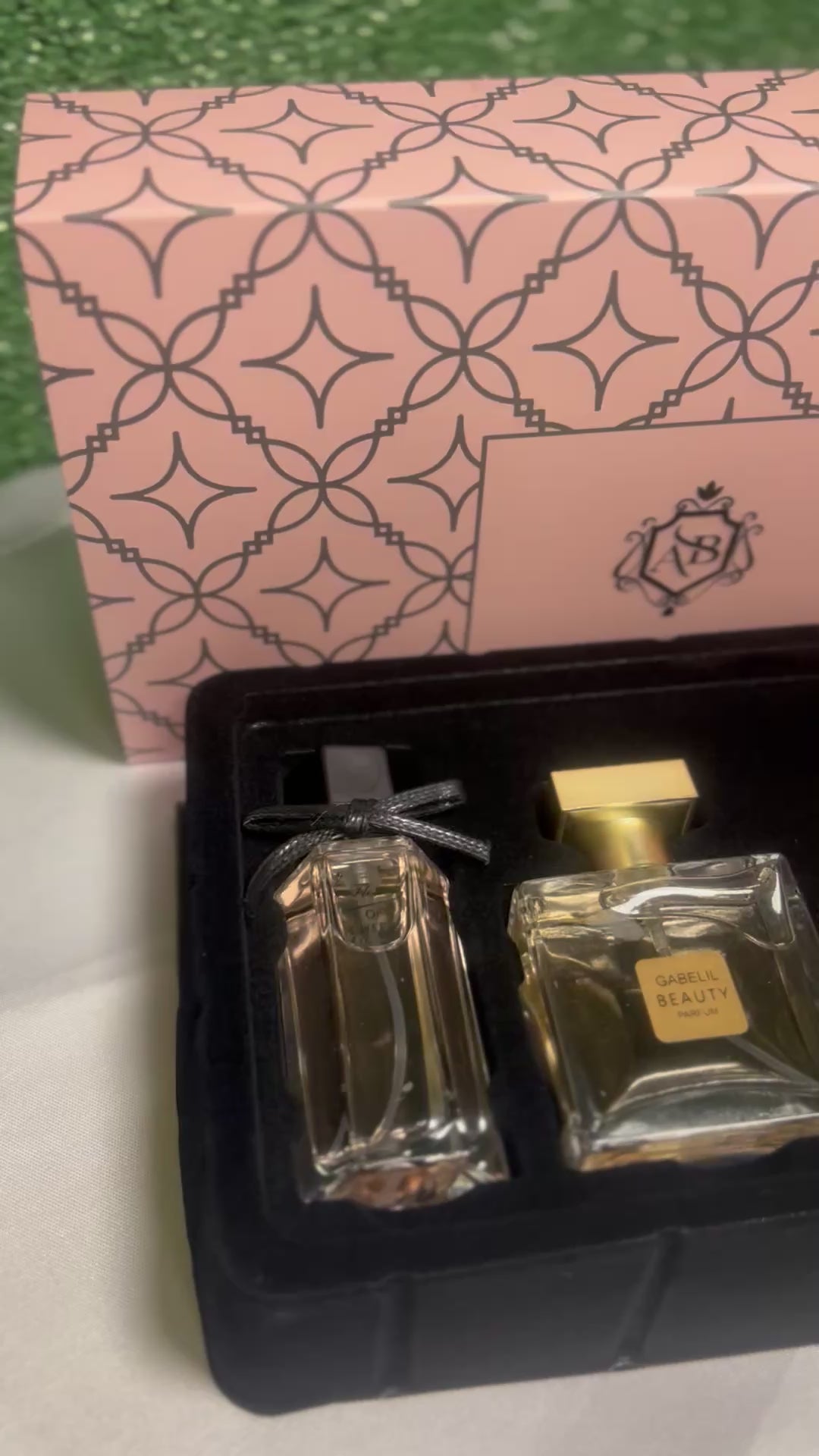 Customized gift set black opium,flowers of cherry,gabelil beauty,streamer perfume spray